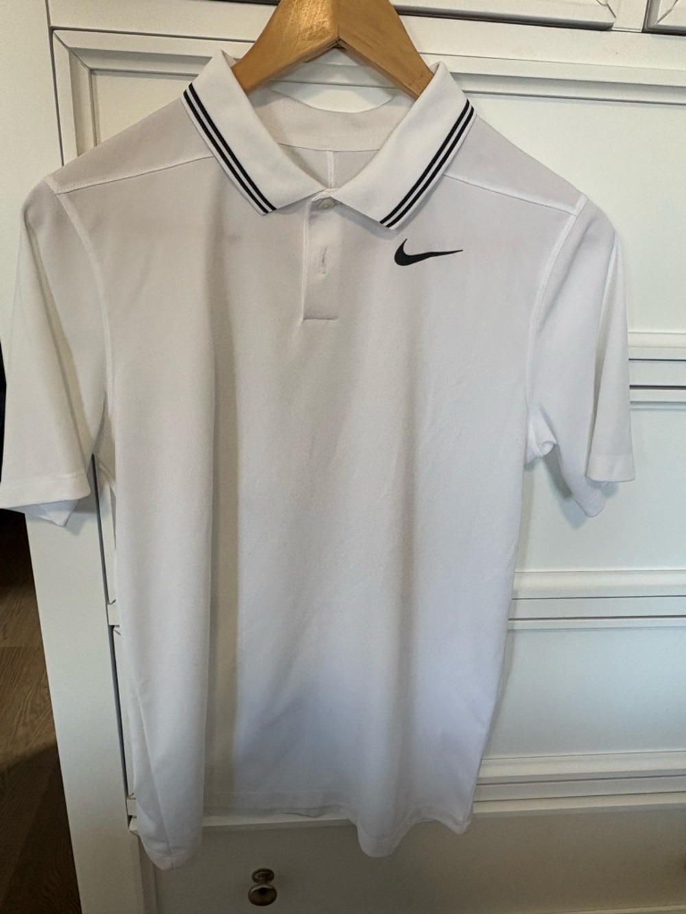 Nike Youth White Golf Shirt with Black Trim